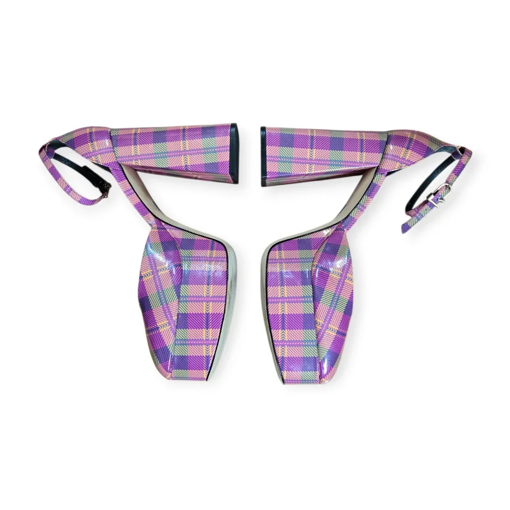 Larroude (Larroudé) Ari Checkered Plaid Mary Jane Platform Pumps‎ Size 7.5 - Picture 3 of 8